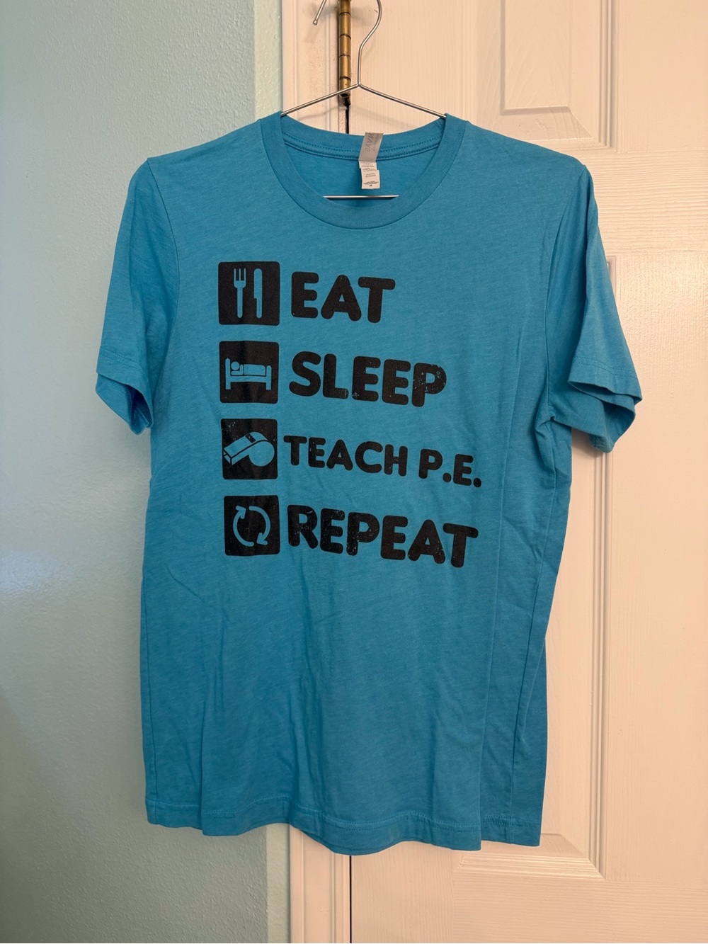 Bella Canvas Aqua Blue 'Eat Sleep Teach P.E. Repeat' Graphic Tee